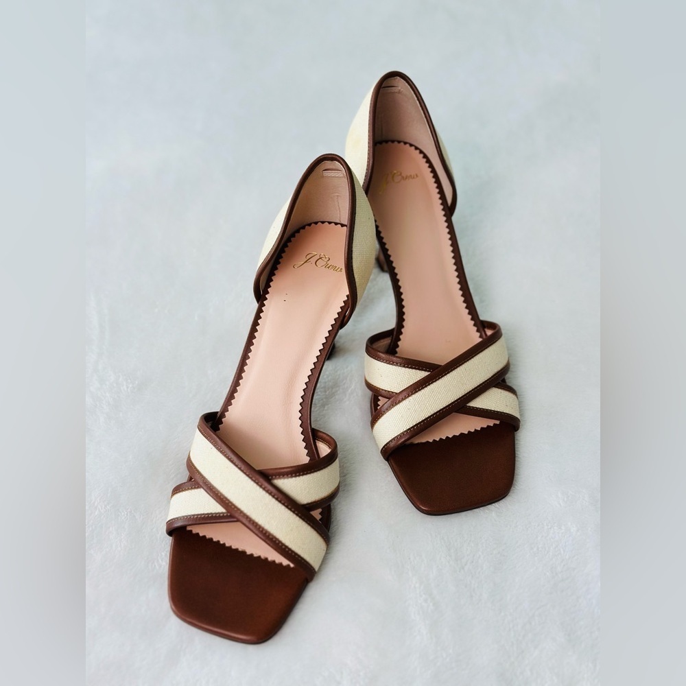 J.Crew Canvas Cross-strap Midheel Sandals Size 10